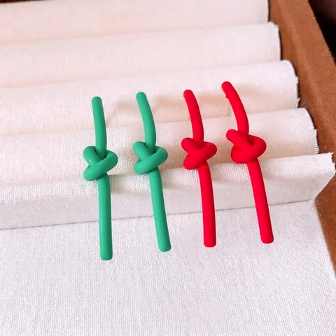 Geometric Knot Stud Earrings With 925 Sterling Silver Earring Post Matte Painted Iron Long Drop Jewelry For Women