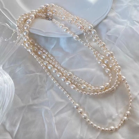Collier Long De Perles D'eau Douce Multi Couches Chaîne De Pull Bijoux Élégants Pour Femmes