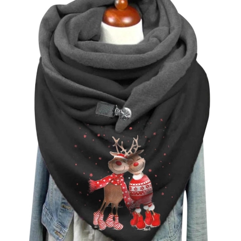 Écharpe Châle Chaude d'Hiver pour Femmes Avec Bouton Imprimé Noël Renne Flocon de Neige Gnome Châle Épais pour Fête