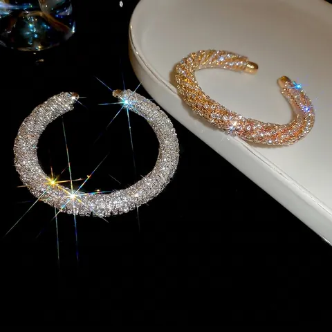 Brazalete Abierto De Strass Brillante Textura Torcida Lujo Aleación Pulsera Vintage Joyería De Moda Minimalista Para Mujer