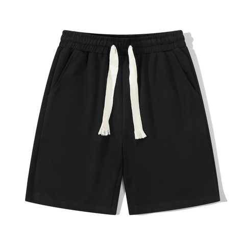 Men Shorts Cotton Waffle Knit Elastic Waist Drawstring Loose Fit Casual Streetwear Hip Hop Style Mid Length Pants