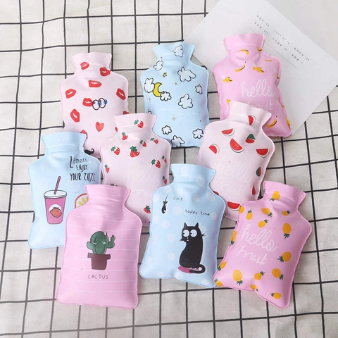 Mini Hot Water Bag PVC Portable Cartoon Fruit Animal Pattern Hand Warmer Water Filling Leakproof Pocket Heater