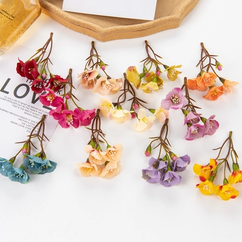 Artificial Mini Flower Bouquets Satin Plastic Small Stems DIY Handmade Headwear Clothing Wedding Home Decor Accessory