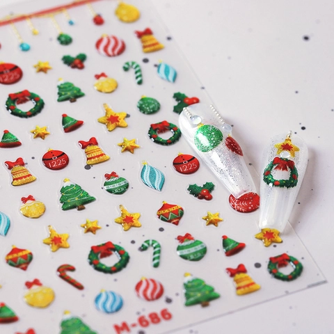 Christmas 3D Nail Art Stickers Self Adhesive Embossed Glitter Decals For Holiday Manicure Cartoon Cute Festive Decor