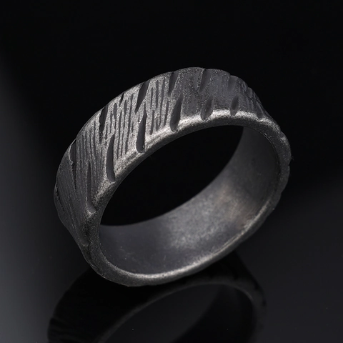 Industrial Textured Stainless Steel Ring Rough Vintage Matte Men Punk Trendy Band Jewelry