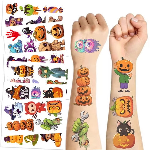 Halloween Temporary Tattoo Stickers Waterproof Cartoon Pumpkin Ghost Zombie Body Art For Kids Party Favors