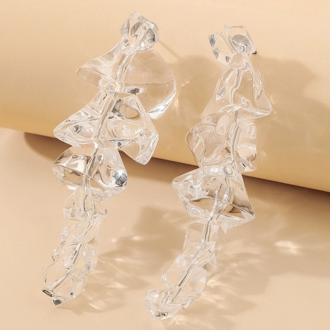 Irregular Ice Cube Acrylic Dangle Earrings With 925 Sterling Silver Earring Post Transparent Geometric Long Drop For Women