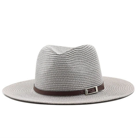 Women Straw Fedora Sun Hat Wide Brim Breathable Summer Beach Travel Jazz Style With Leather Band Metal Buckle