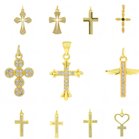 Micro Pave Zircon Cross Heart Pendants Copper 18K Gold Plated Charms For DIY Necklace Bracelet Making Jewelry Findings Fashion