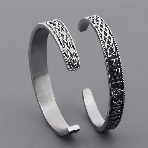 Viking Rune Thor's Hammer Cuff Bracelet Stainless Steel Celtic Knot Retro Punk Norse Jewelry For Men
