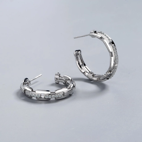 Orecchini A Cerchio Con Maglie Di Catena In Ottone E Zirconia Cubica Forma A C Gioielli Moda Per Donne