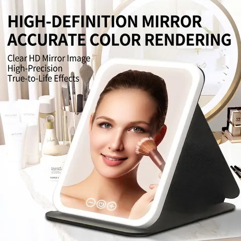 LED Make-up Spiegel Draagbaar Opvouwbaar Met 3 Lichtstanden Touchscreen Dimbaar USB Oplaadbaar Bureau Reizen