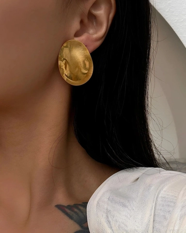 Irregular Oval Stud Earrings Stainless Steel Gold Plated Brushed Metal Minimalist Geometric Jewelry For Women