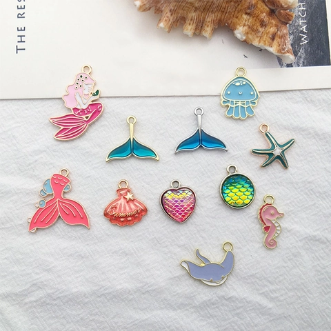 Ocean Theme Enamel Charms Zinc Alloy Mermaid Starfish Shell Pendants For Jewelry Making DIY Crafts Summer Beach Style
