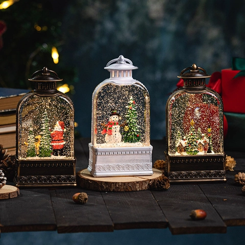 Linterna Bola De Nieve Navideña Con Luz LED Y Purpurina En Movimiento Estilo Retro Vintage Decoración De Escritorio Regalo