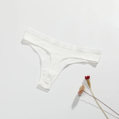 String Pour Femmes Taille Basse En Coton Côtelé Sexy Respirant T-Back Culotte Confort Quotidien Doux