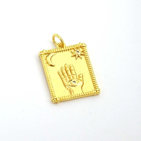 Ciondoli Charms In Rame Per Creazione Gioielli DIY Placcati Oro Zircone Smalto Cuore Rettangolo Occhio Di Allah