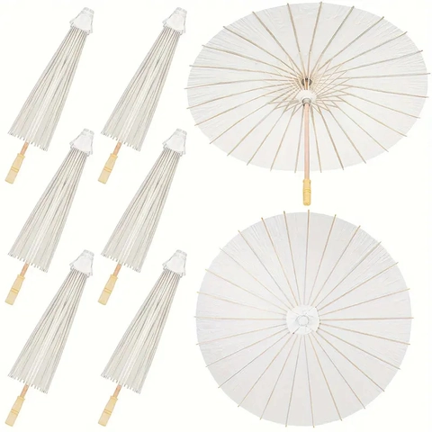 White Wedding Paper Parasol Umbrella With Wood Bamboo Handle Manual Folding Bridal Photography Props Outdoor Party Decor