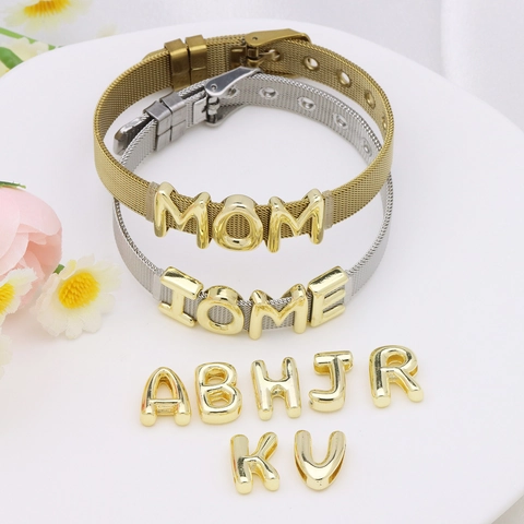Puffy Bubble Letter Mesh Belt Bracelet Copper Plated Adjustable Stainless Steel Jewelry Trendy For Women And Men