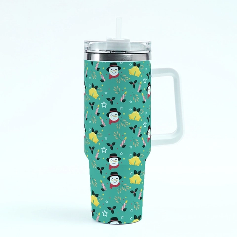 Stainless Steel Insulated Tumbler Vacuum Cup With Handle And Straw Christmas Pattern Large Capacity Portable Travel Car Mug