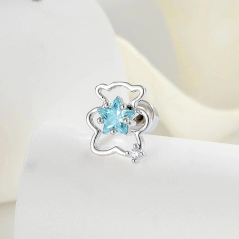 Hollow Bear Ear Bone Stud Star Zircon Titanium Steel Piercing Jewelry Minimalist Small Simple Body Ornament For Women