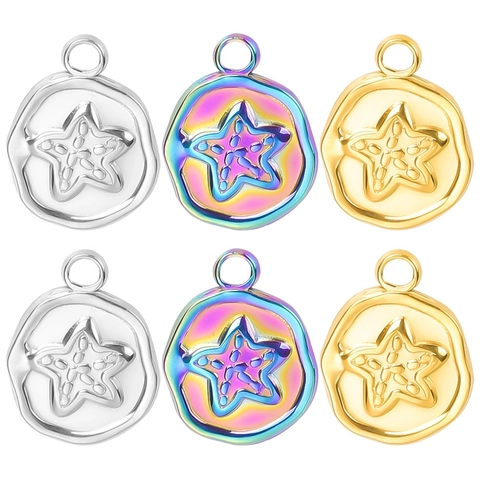 Starfish Pendant Necklace Stainless Steel 18k Gold Plated Irregular Round Wax Seal Sea Star Jewelry Women Beach Style