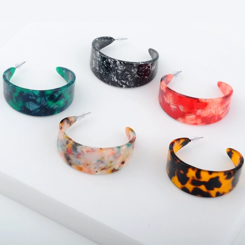 Orecchini a Cerchio Minimalisti a Forma di C in Acrilico Acetato per Donna Vintage Marmo Leopardato Geometrici Gioielli Regalo
