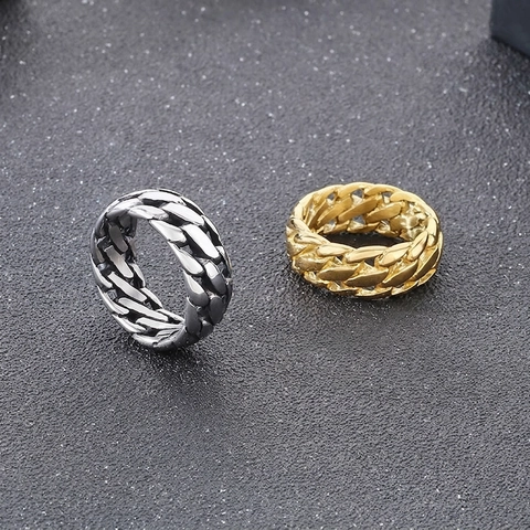 Herren Vintage Punk Edelstahl Panzerkette Ring Gold Silber Heavy Industrial Stil Hip Hop Band Ring Schmuck
