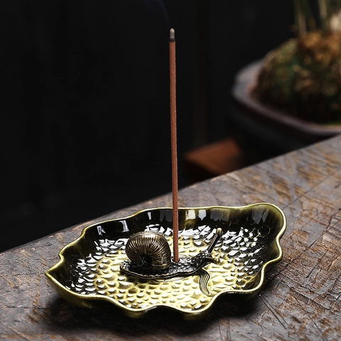 Bruciatore Di Incenso Lega Metallo Lumaca Foglia Di Loto Porta Incenso Vintage Zen Decorazione Casa