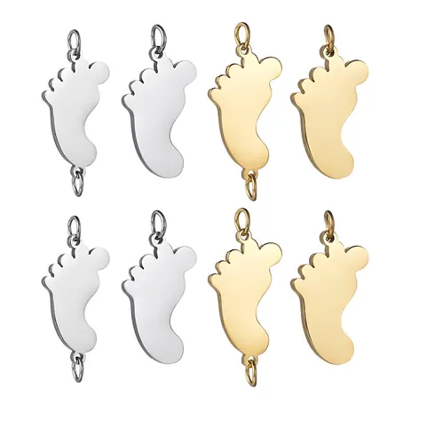 Baby Footprint Charms Stainless Steel 18K Gold Plated Feet Pendant Connectors For DIY Jewelry Making Findings Polished