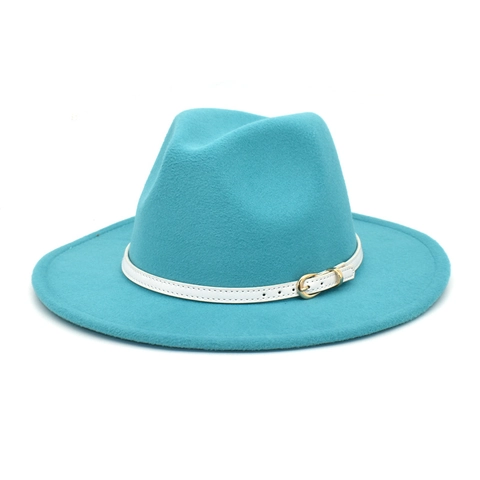 Elegant Woolen Felt Fedora Hat Wide Brim Jazz Cap With Belt Buckle Outdoor Sun Protection Vintage Style For Women Men