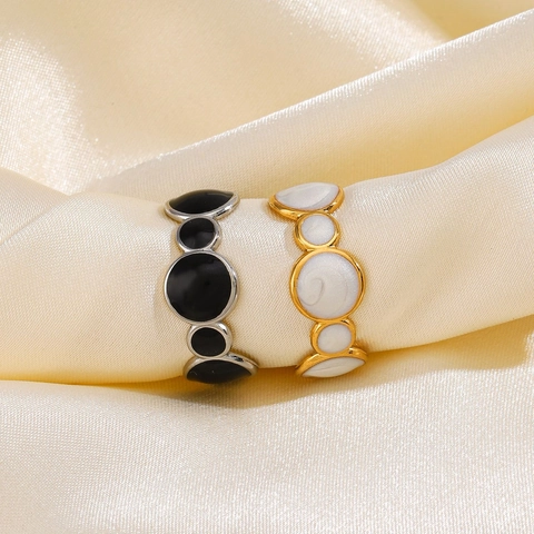 Anillo Abierto Redondo Geométrico Acero Inoxidable Esmalte Ajustable Joyería De Moda Vintage Para Mujeres