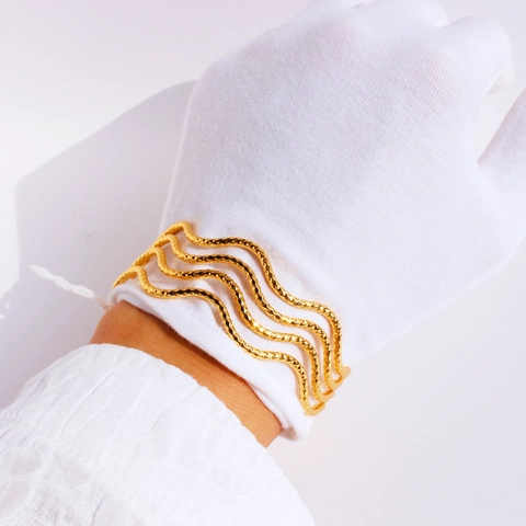 Brass Real Gold Plated Open Cuff Armreif Mehrlagig Wellenlinie Gehämmert Geometrisch Breit Schmuck Für Damen