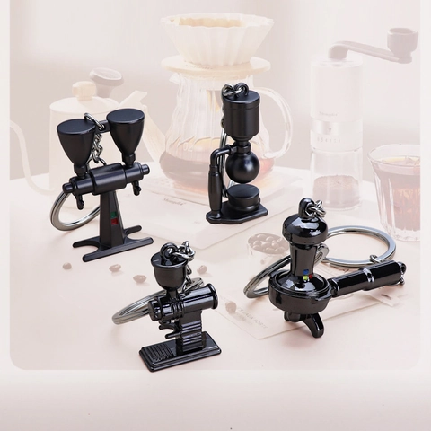 Portachiavi Miniatura Attrezzatura Da Caffè Lega Di Zinco Caffettiera Moka Macinacaffè Ciondoli Regalo Creativo Per Baristi