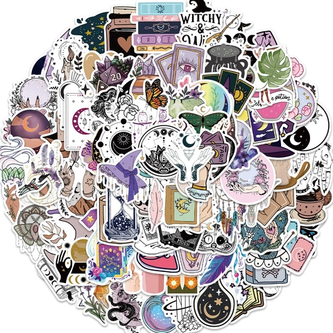 Böhmische Mystische Hexe Aufkleber Wasserdicht PVC Dekale Für Laptop Gepäck Skateboard Tarot Mond Kristall Muster