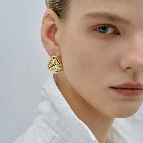 Pendientes Minimalistas De Acero Inoxidable Chapado En Oro 18K Con Diamantes De Imitación Para Mujer Impermeable Corazón