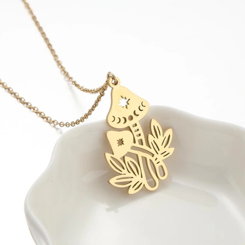 Collar Con Colgante De Champiñón Acero Inoxidable Estrella Luna Hoja Estilo Bosque Minimalista Joyas Para Mujer