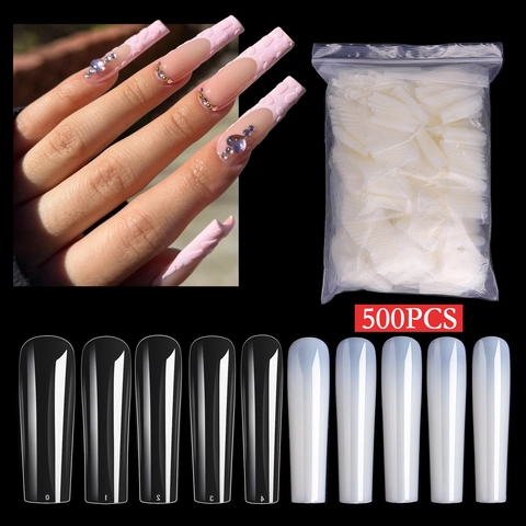 Punte Unghie Coffin XXL Extra Lunghe Plastica ABS Manicure Forma Balletto Trasparenti Naturali Unghie Finte