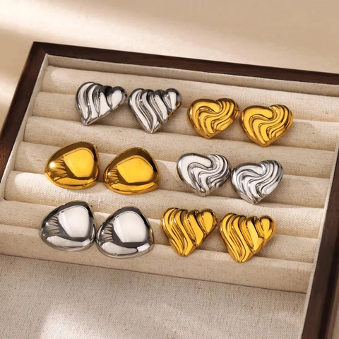 Minimalist Stainless Steel 18K Gold Plated Heart Earrings For Women Wave Textured Waterdrop Stud Earrings Jewelry Gift