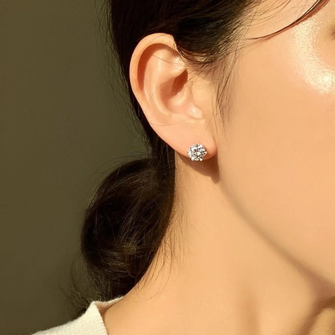 Classic Six-Prong Round Cut Zircon Stud Earrings With 925 Sterling Silver Earring Post For Women Minimalist Style
