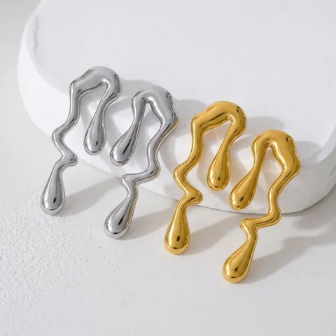 Irregular Liquid Metal Drop Earrings Stainless Steel Geometric Minimalist Punk Style Jewelry For Women