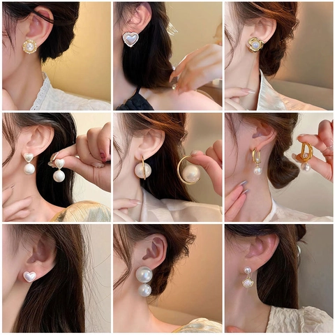 Artificial Pearl Earrings For Women French Vintage Alloy Stud Dangle With 925 Sterling Silver Earring Post Floral Heart Jewelry