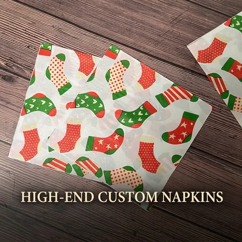 Weihnachtsstrumpf Bedruckte Papierservietten Aus Naturbelassenem Holzzellstoff Einweg Festliche Partytischdeko Restaurant