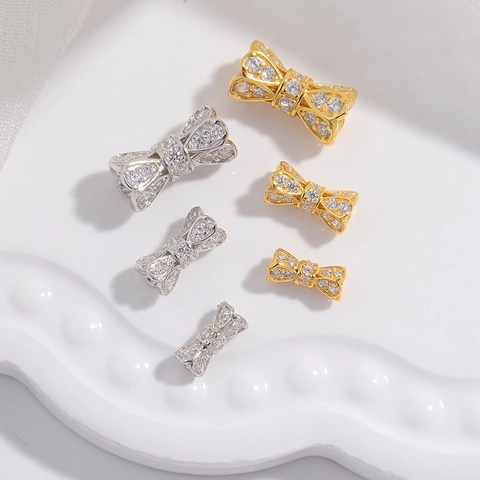 Perline Distanziatrici Fiocco In Argento Sterling 925 Zirconia Micro Pave Accessorio Per La Creazione Di Gioielli Fai Da Te