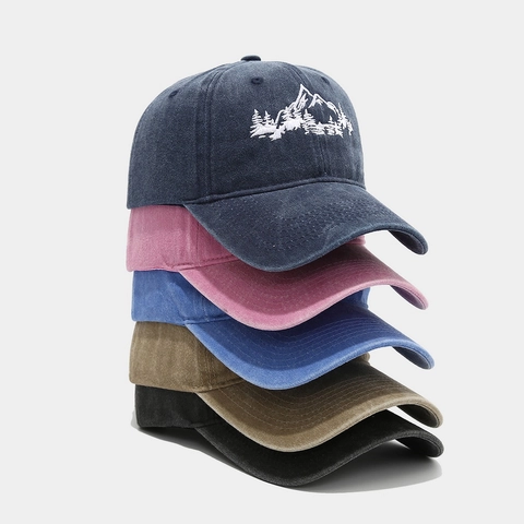 Berretto Da Baseball Ricamato Foresta Montana Cotone Lavato Distressed Vintage Cappello Da Sole All'aperto Per Uomini Donne