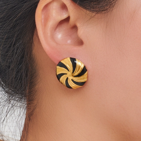 Vintage Round Vortex Stud Earrings 18K Gold Plated Stainless Steel Colorful Enamel Geometric Jewelry For Women