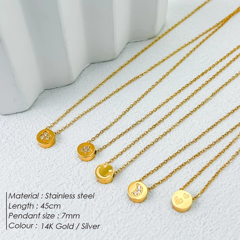 Collana Con Ciondolo Emoji Acciaio Inossidabile Minimalista Disco Rotondo Smiley Cuore Luna Gioielli Per Donna