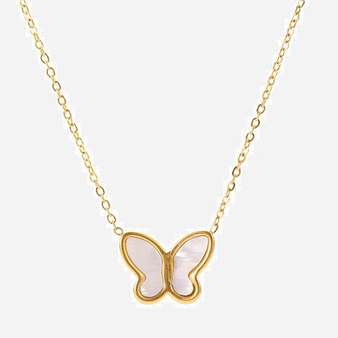 Collana Con Ciondolo A Farfalla Acciaio Inossidabile Placcato Oro 18K Madreperla Gioielli Eleganti Vintage Da Donna