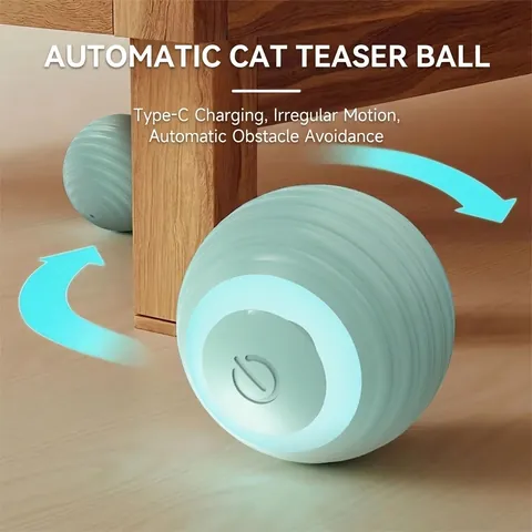 Slimme Automatische Kattenspeelbal Elektrisch Siliconen Interactief Obstakelvermijding LED Licht Oplaadbaar Stil