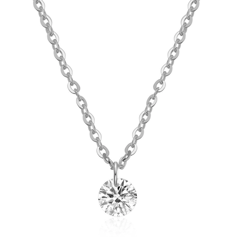 Collar Con Colgante Solitario Acero Inoxidable 304 Circón Redondo Cadena Clavícula Joyería Elegante Minimalista Mujeres